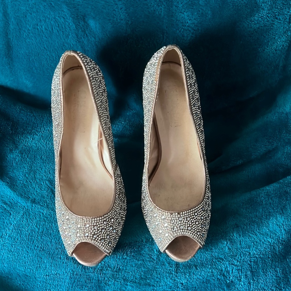 Jeweled Nude 5” Platform Open Toe Stiletto